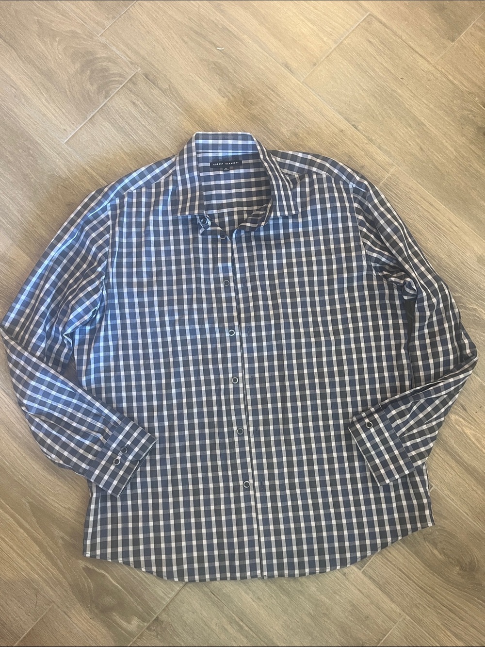 Robert Barakett Men's Navy and White Check Dress Shirt